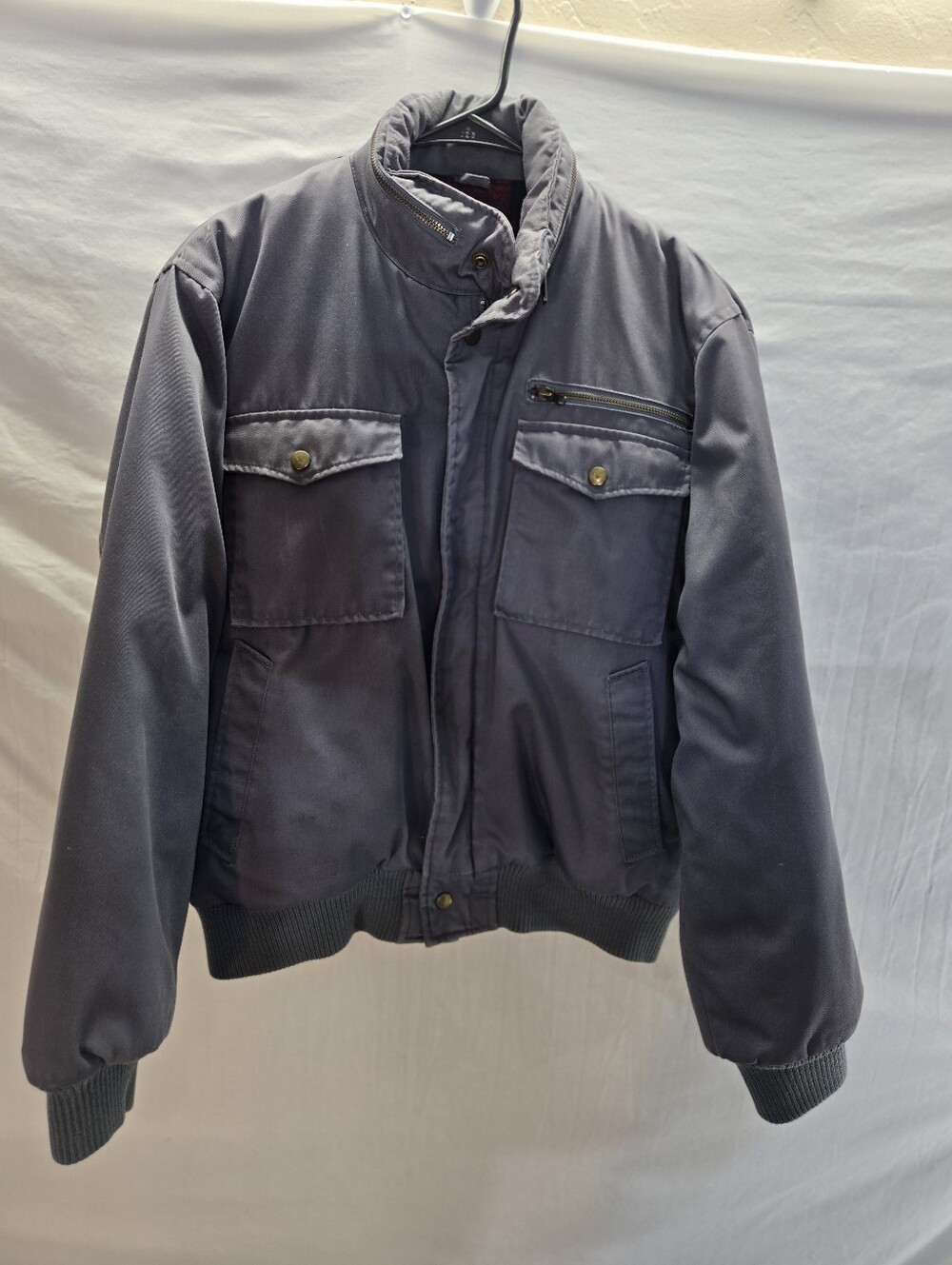 Vintage Oakton Ltd. Men’s Large Gray Bomber Jacket Full Zip Plaid Lined